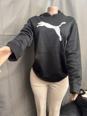 Puma Black Hoodie with White Puma Jump Logo